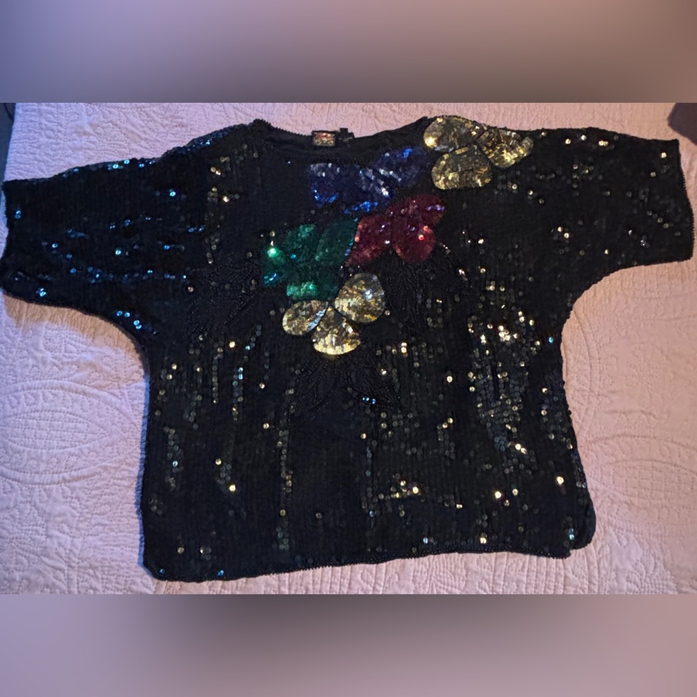 VINTAGE Sequin Embellished shirt-sleeve sweater size 14
